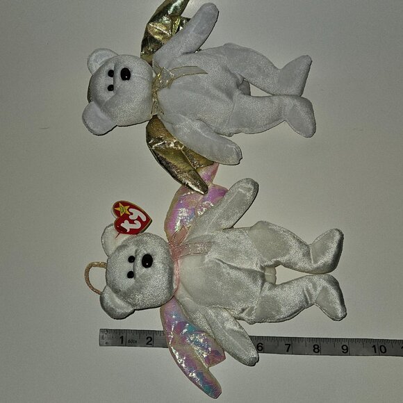 2 Ty Beanie Baby Angel Teddy Bear Lot Halo 1998 Halo II 2000 Pink Gold Ribbons - Picture 2 of 14